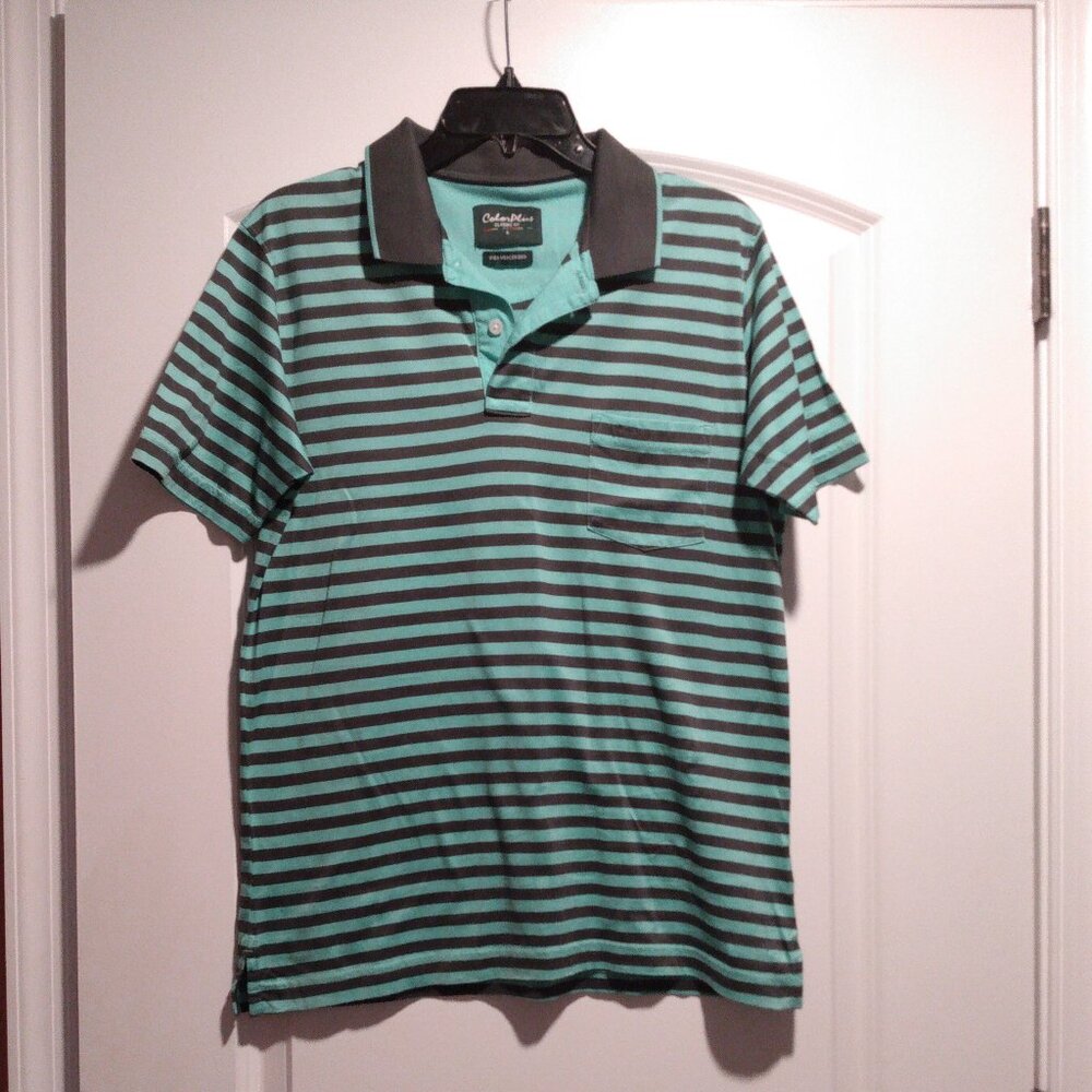 Gray and Aqua Striped Polo